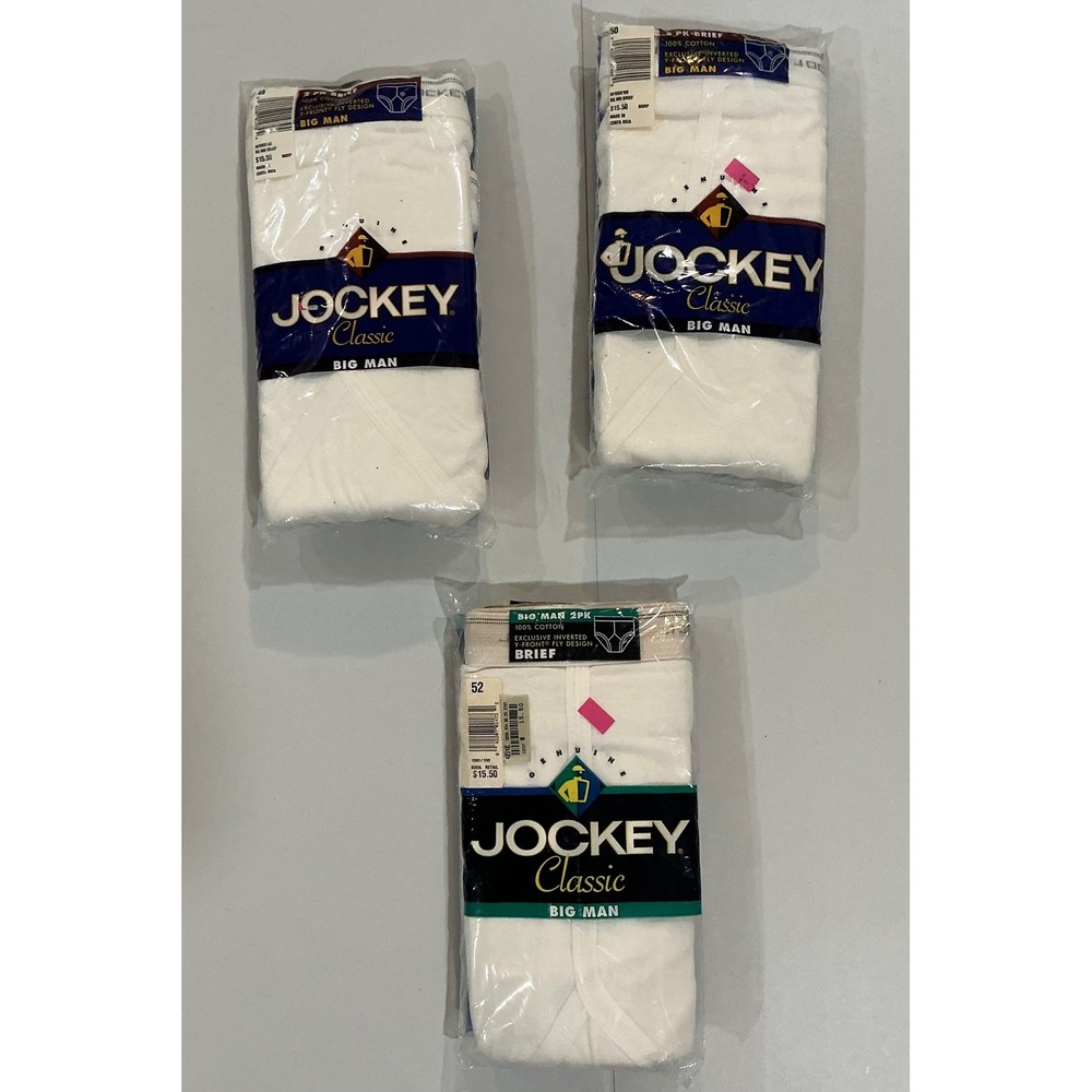 VTG 90s Y2K Jockey Classic Briefs Men 48 50 52 White Cotton 3 Packs Big Man